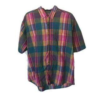 Members Only Shirt Mens Large L Vintage Colorful Plaid Cotton Pink Blue Green
